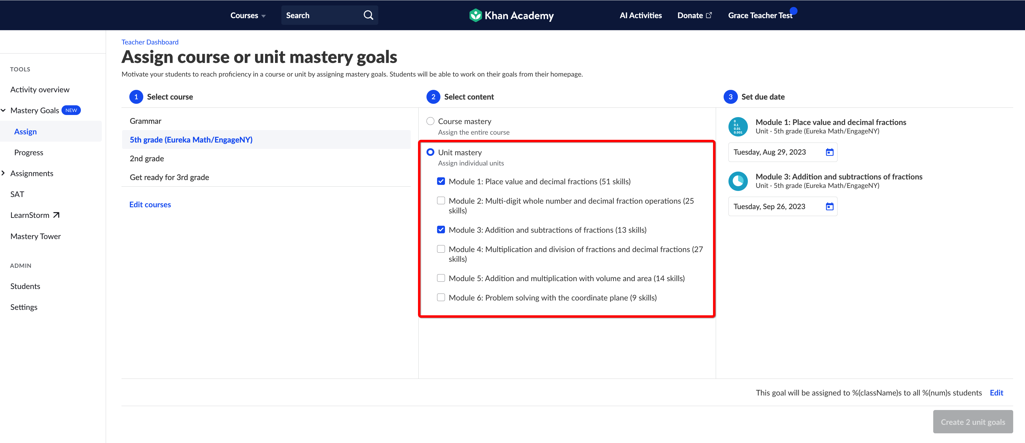 How do I create Course or Unit Mastery Goals for my students? – Khan ...