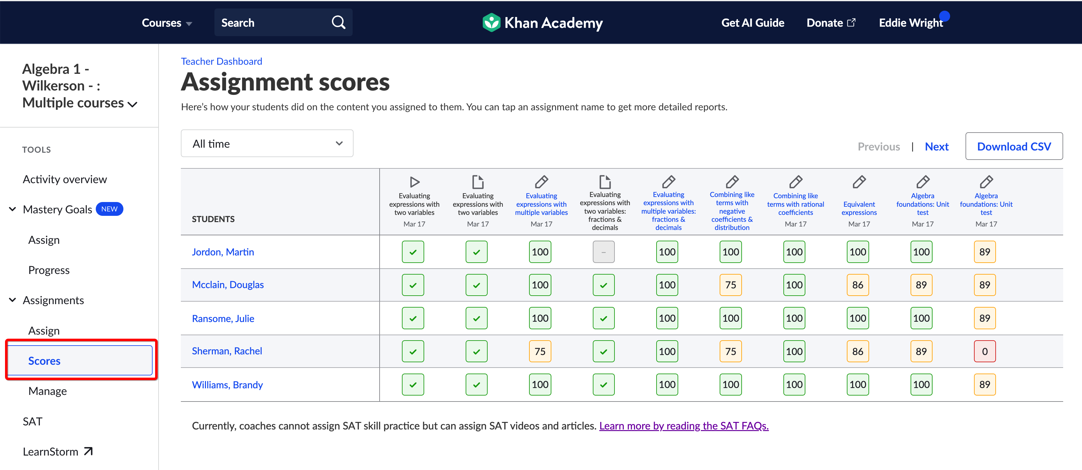 assignment and score