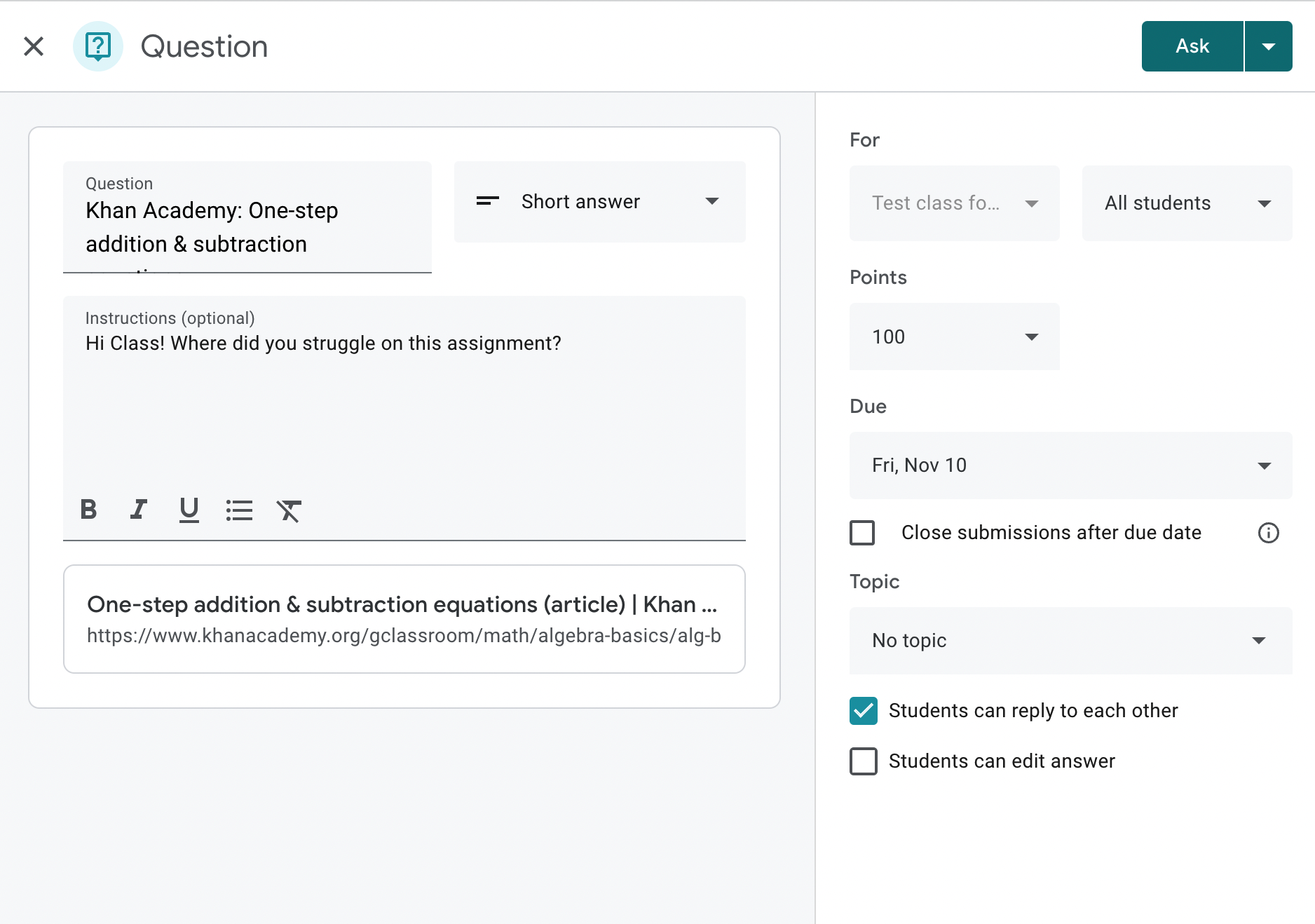 how do i post an assignment in google classroom