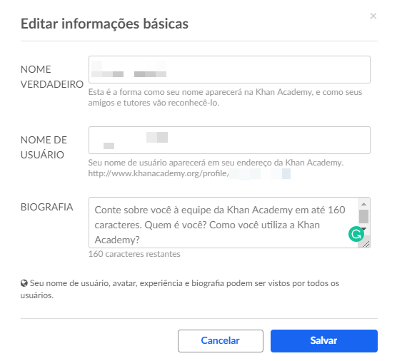 Alterar informações de seu perfil de acesso