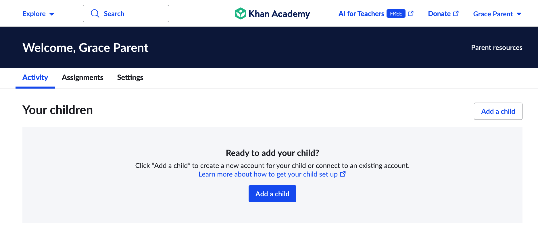 Parent Dashboard Blank No Children.png