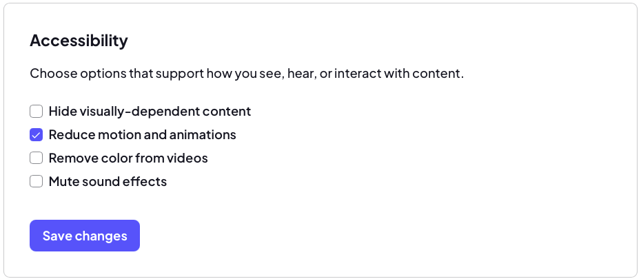 the accessibility section of the settings page under the personalization tab