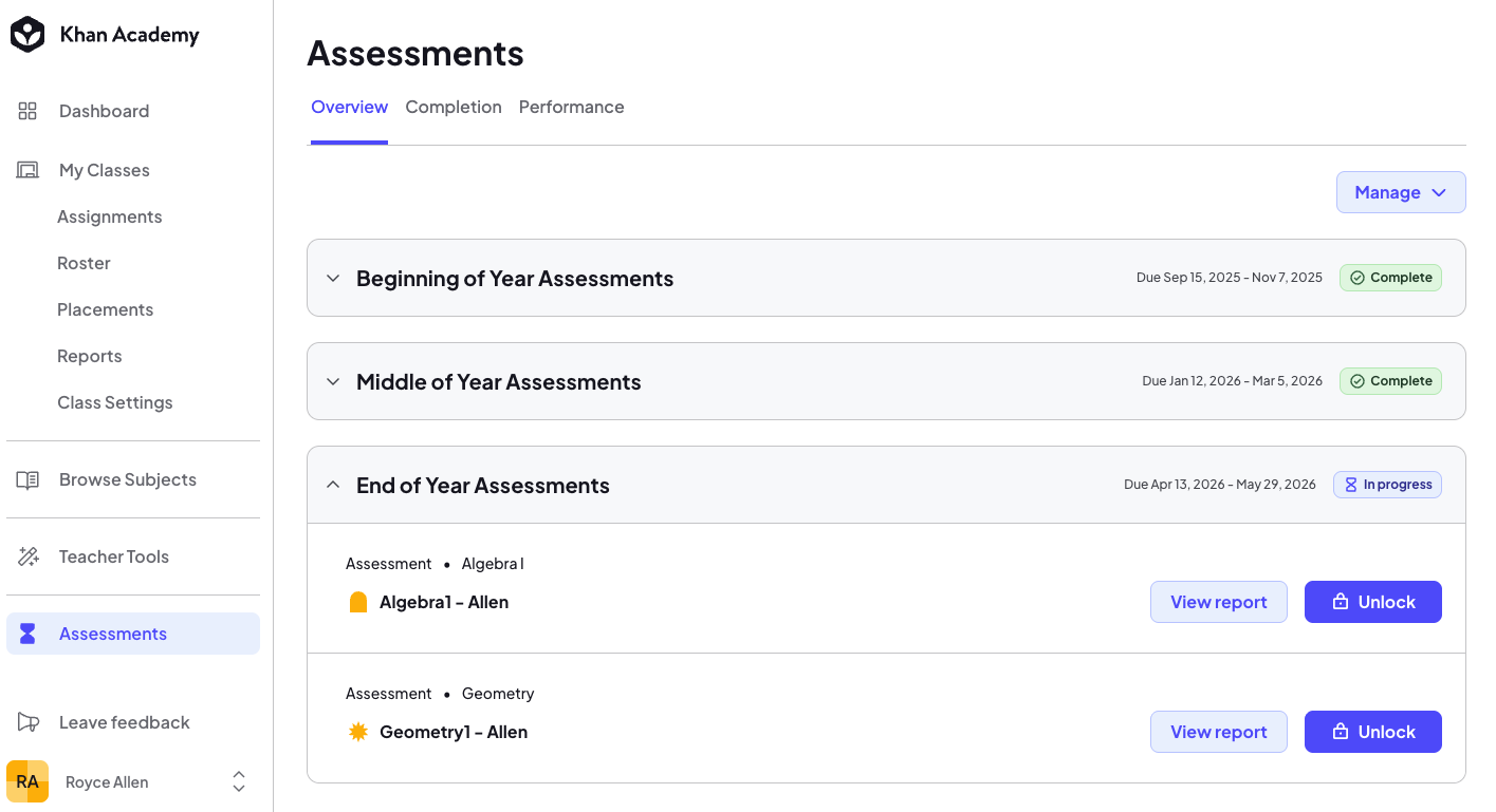 Teacher - Assessment Landing Page - Unlock Assessment EOY.png